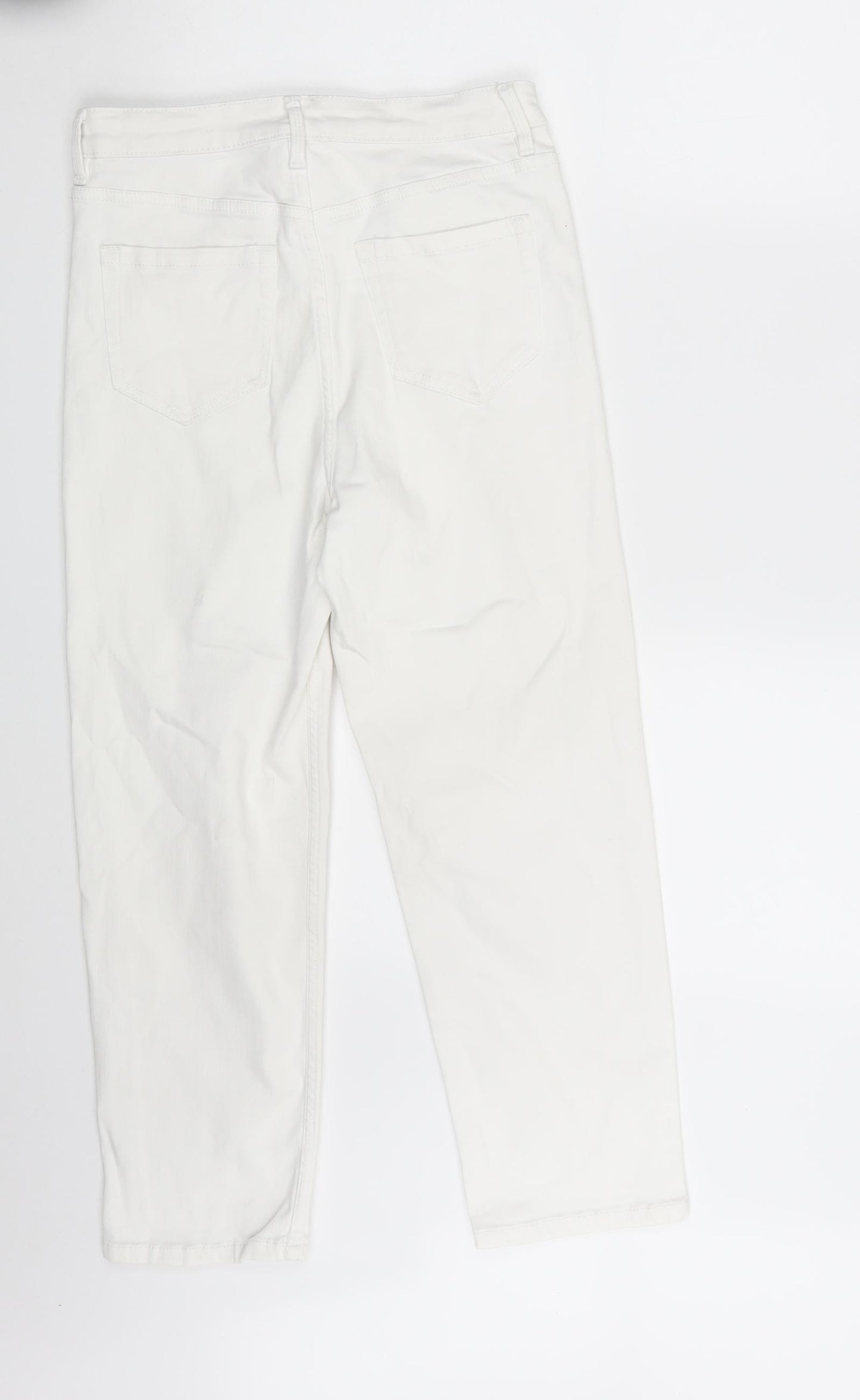 M&S Womens White  Denim Straight Jeans Size 10 L23 in - Cropped
