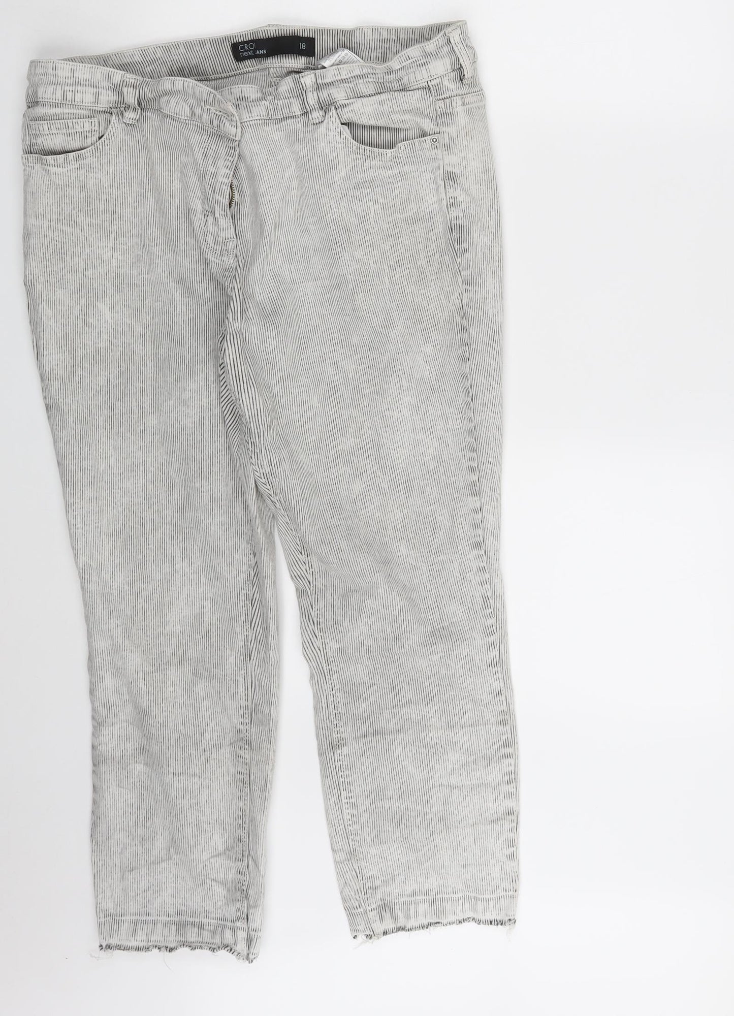 NEXT Womens White Striped Denim Cropped Jeans Size 18 L24 in