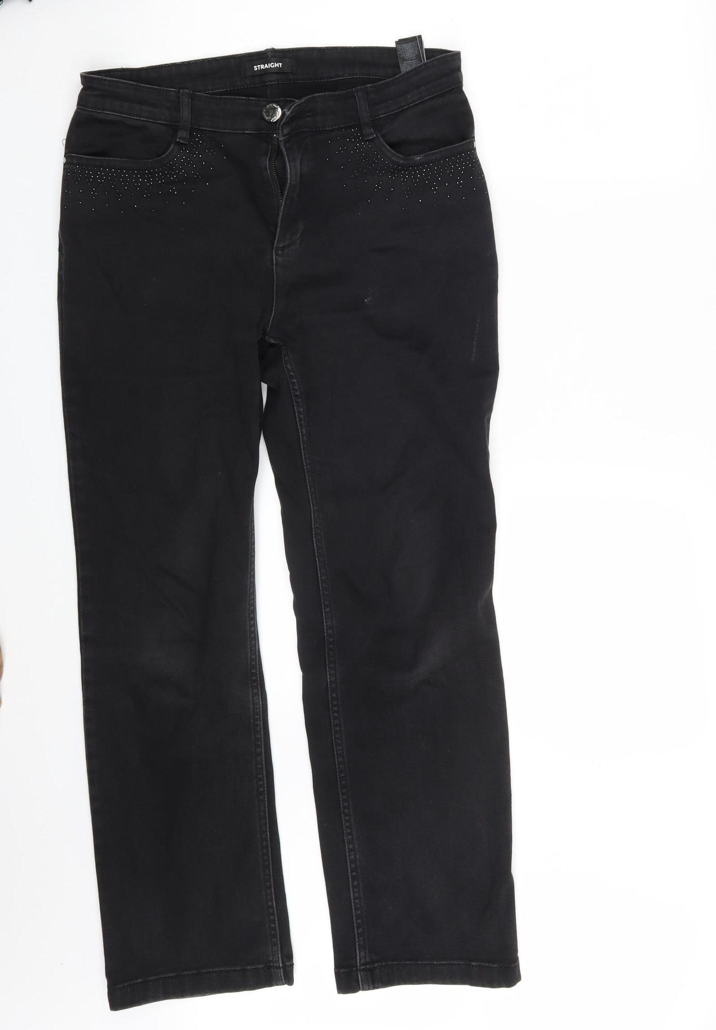 M&S Womens Black  Denim Straight Jeans Size 12 L27 in