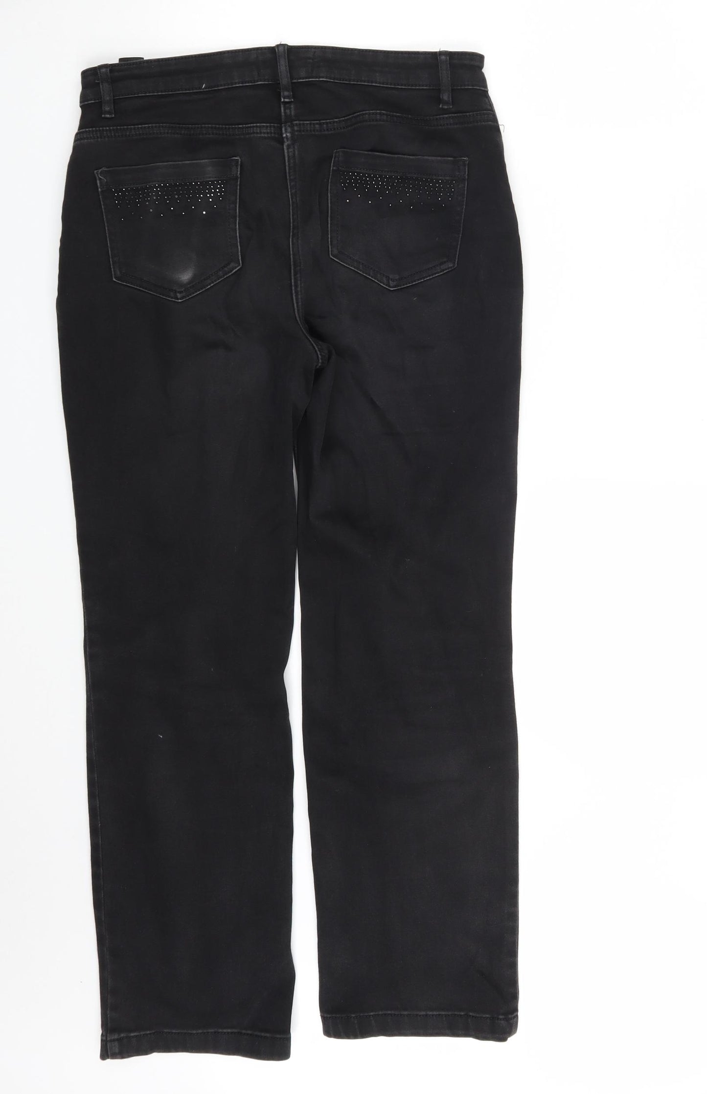 M&S Womens Black  Denim Straight Jeans Size 12 L27 in