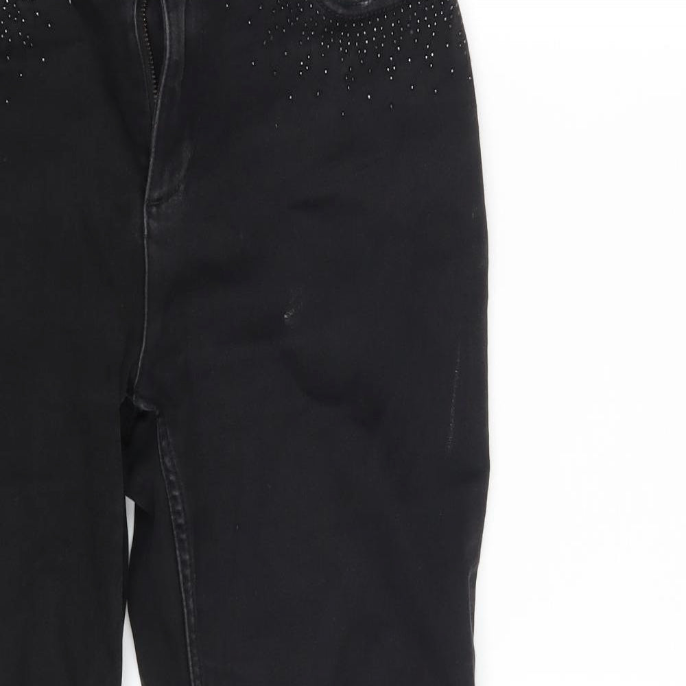 M&S Womens Black  Denim Straight Jeans Size 12 L27 in