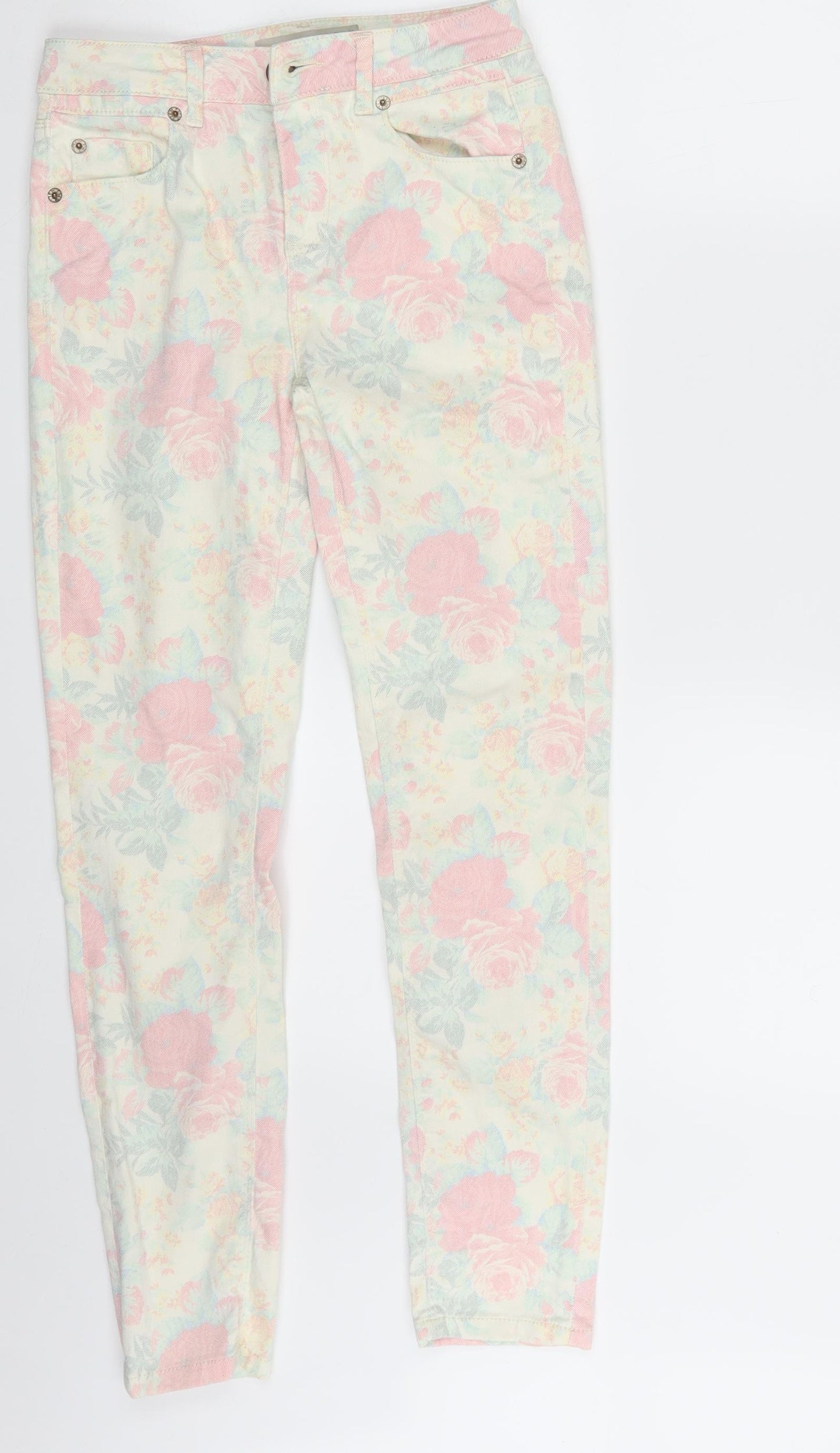 Topshop Womens Ivory Floral Denim Skinny Jeans Size 25 in L32 in