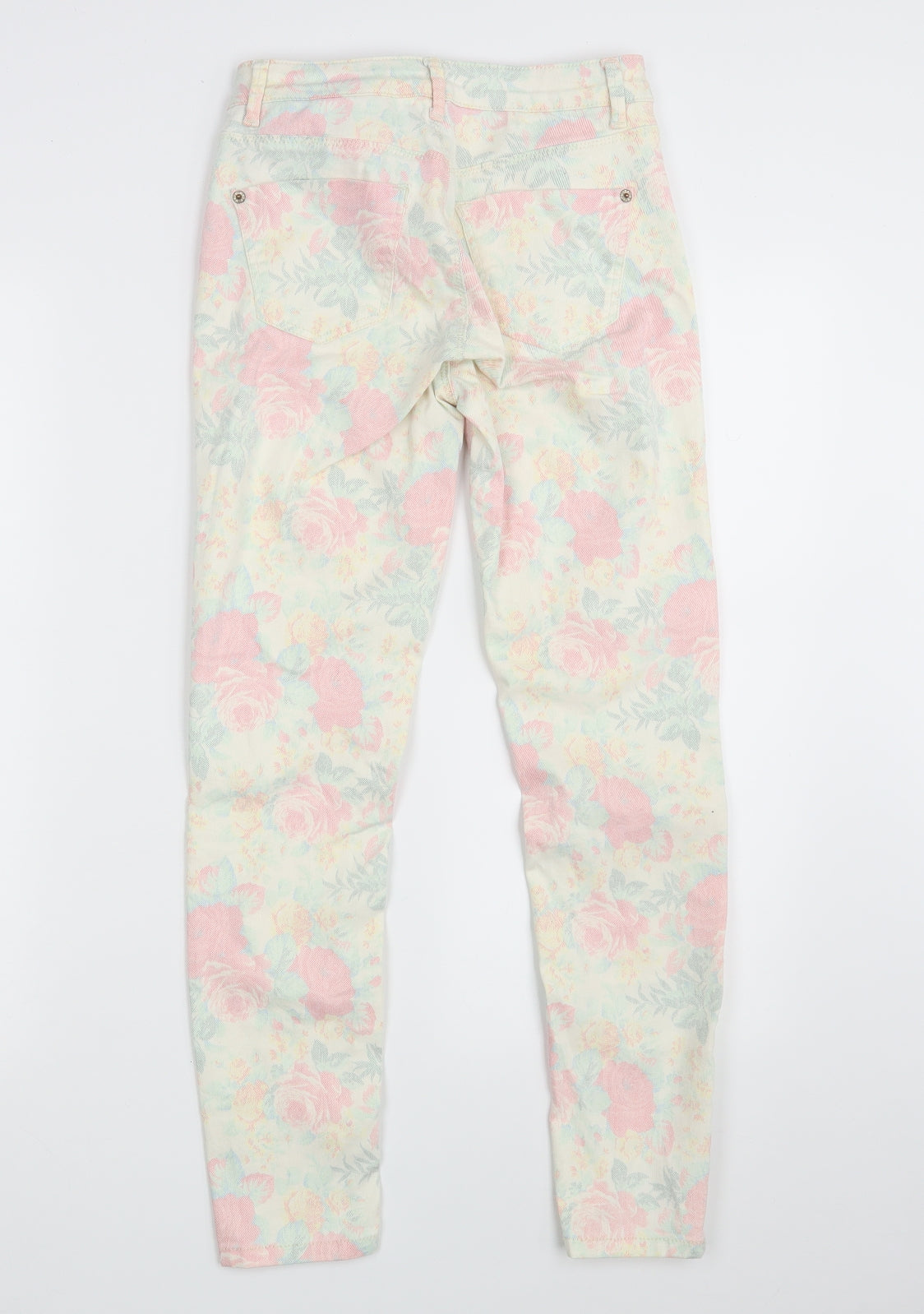 Topshop Womens Ivory Floral Denim Skinny Jeans Size 25 in L32 in
