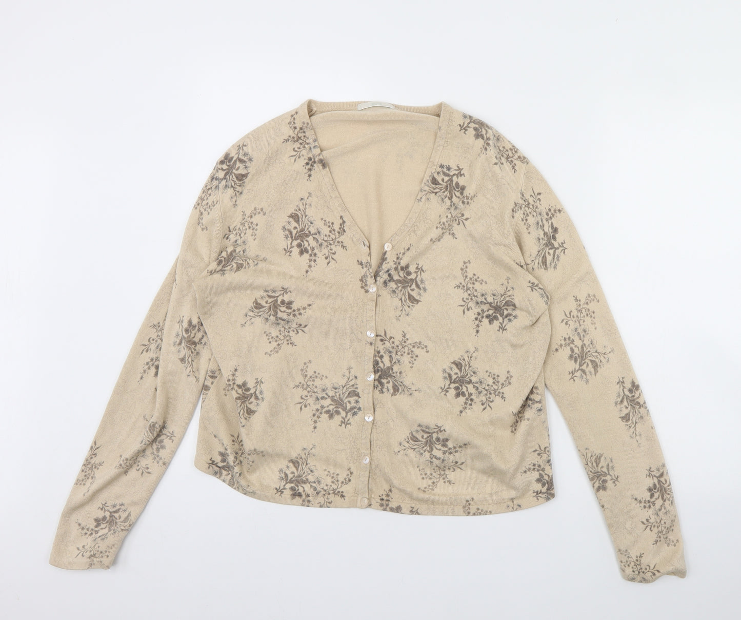 M&s Womens Beige Floral  Cardigan Jumper Size 18