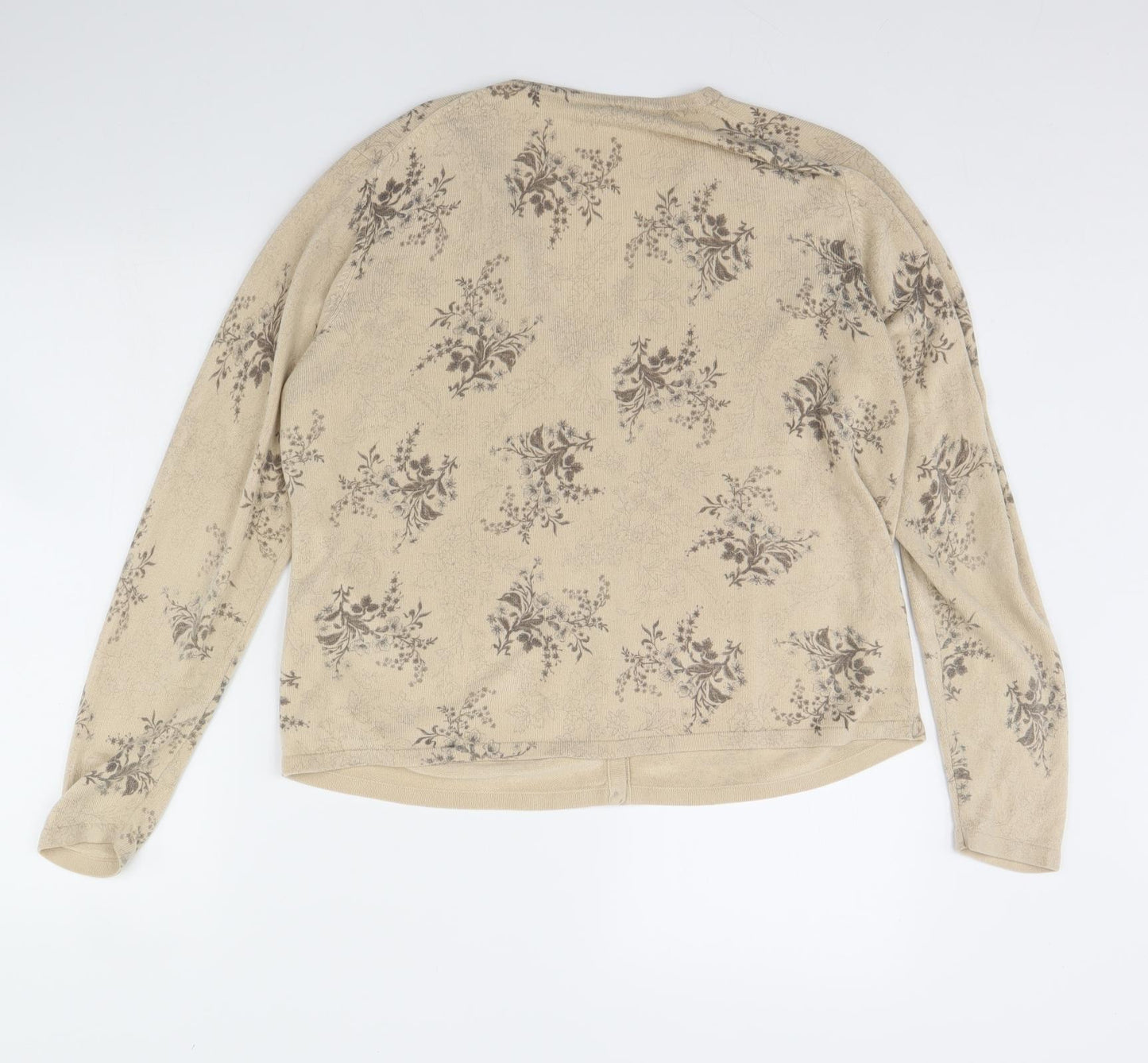 M&s Womens Beige Floral  Cardigan Jumper Size 18