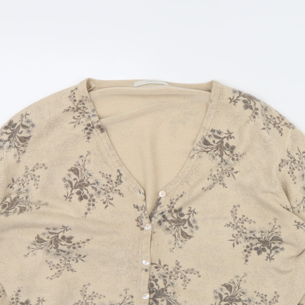 M&s Womens Beige Floral  Cardigan Jumper Size 18