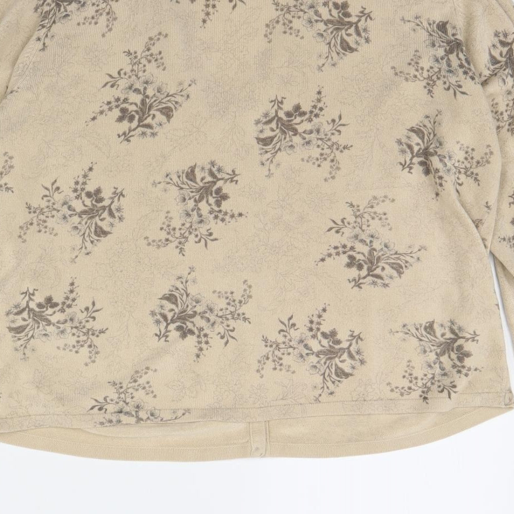 M&s Womens Beige Floral  Cardigan Jumper Size 18