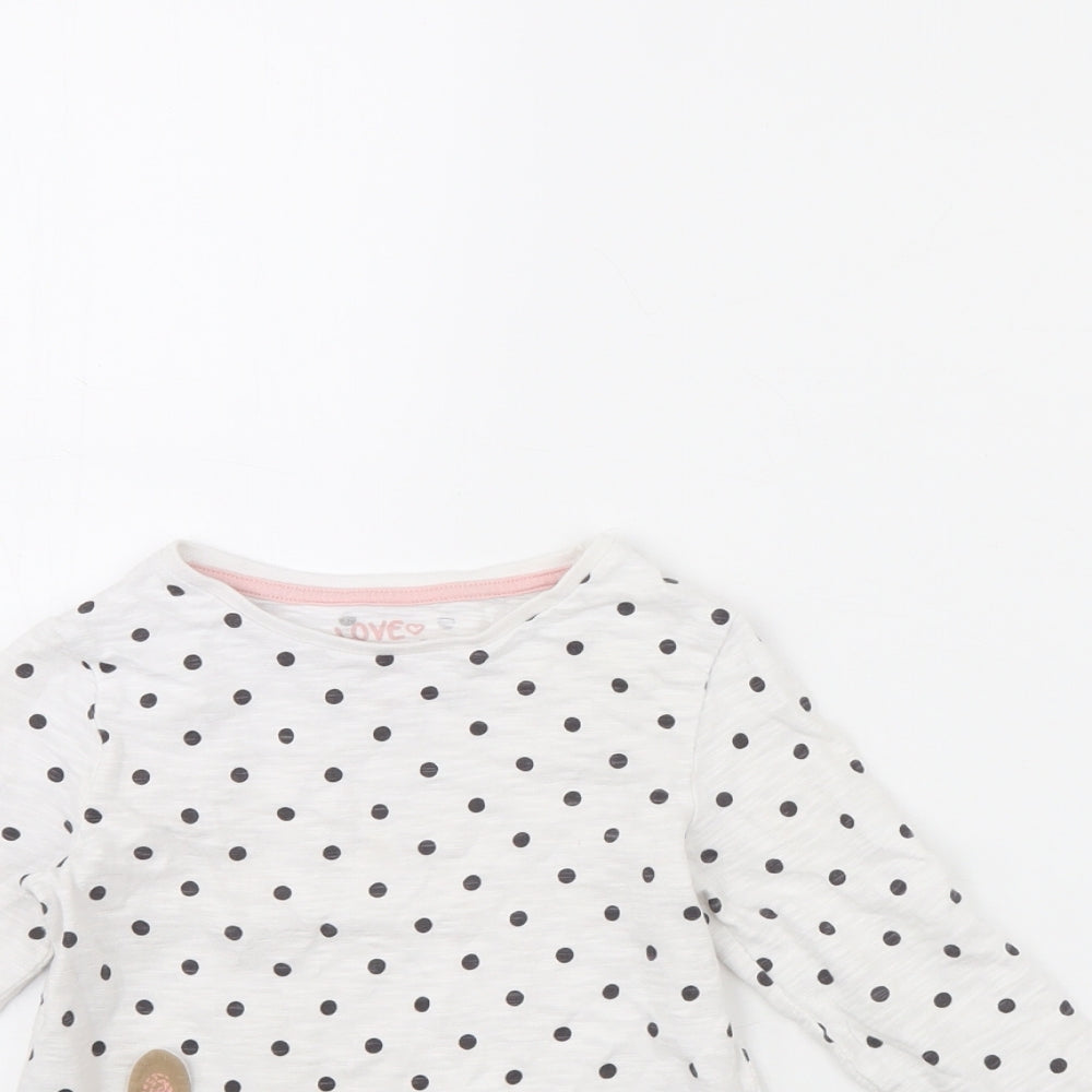 F&F Girls White Polka Dot  Basic T-Shirt Size 3 Years