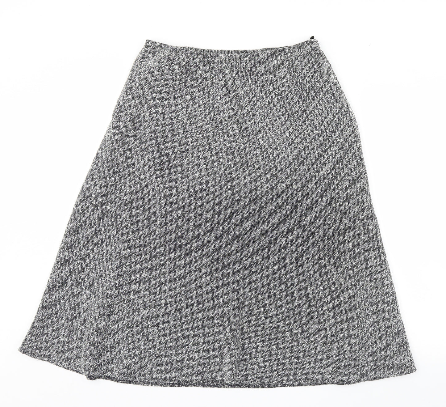 M&s Womens Black Herringbone  Flare Skirt Size 14