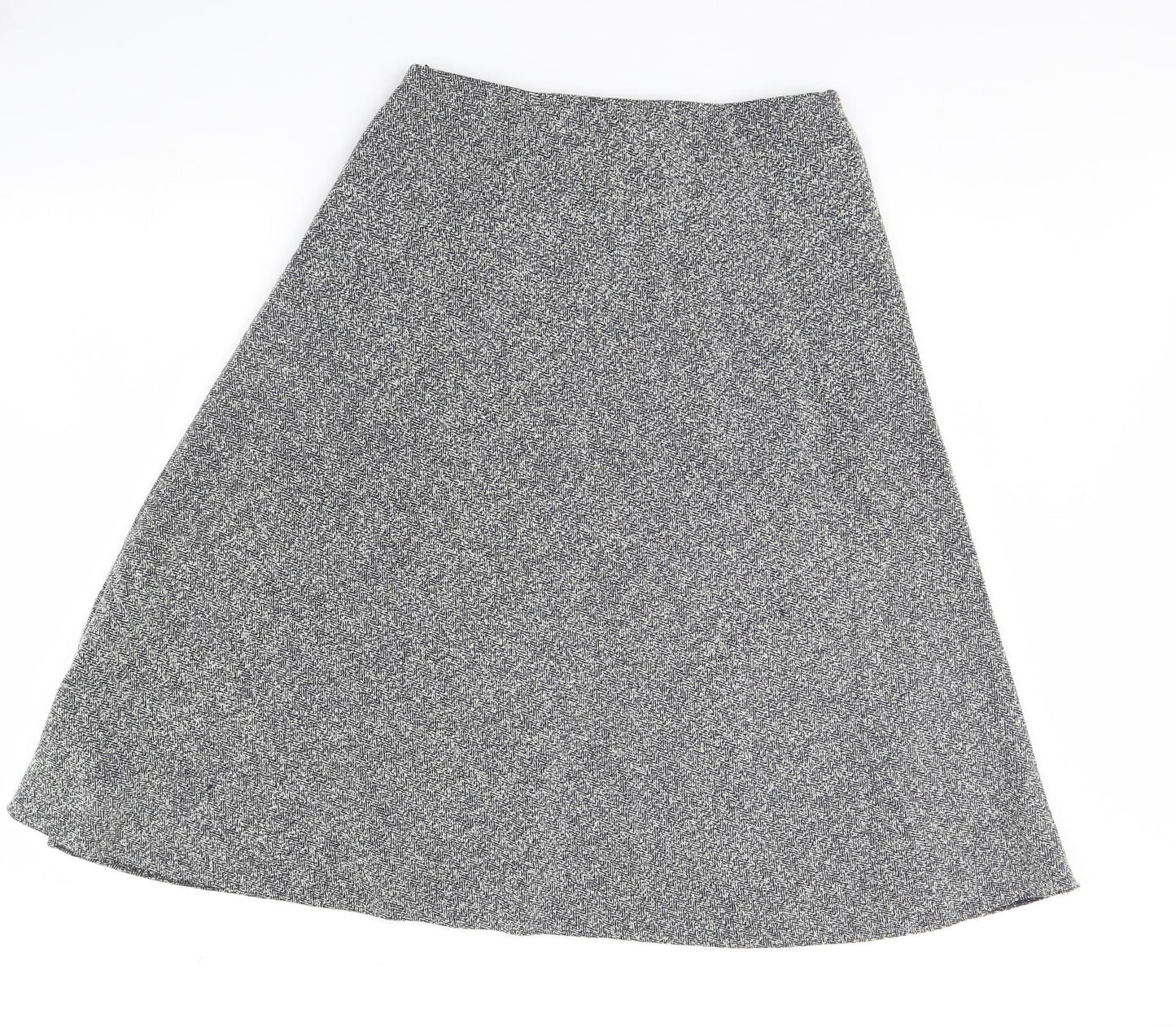 M&s Womens Black Herringbone  Flare Skirt Size 14