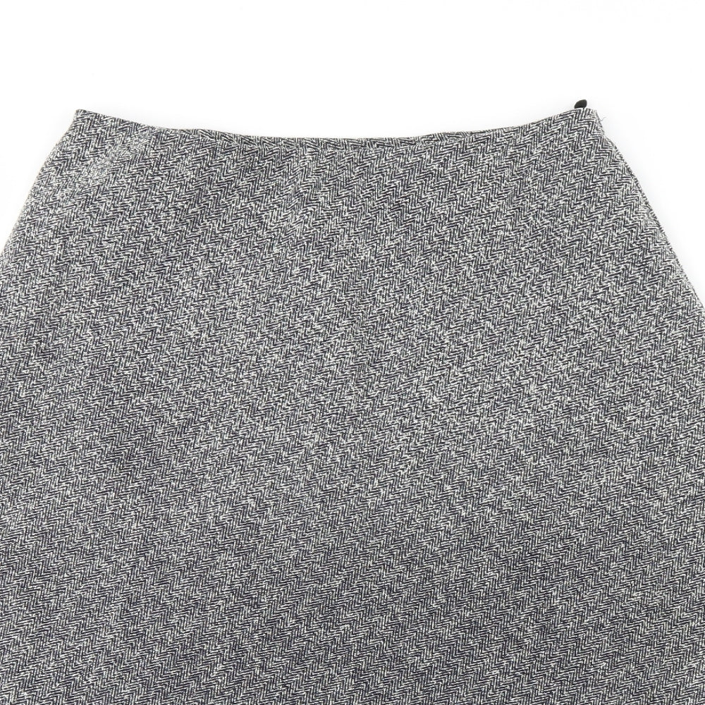 M&s Womens Black Herringbone  Flare Skirt Size 14