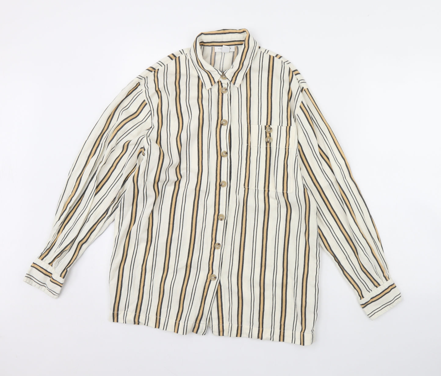 Topshop Womens White Striped  Basic Button-Up Size 8