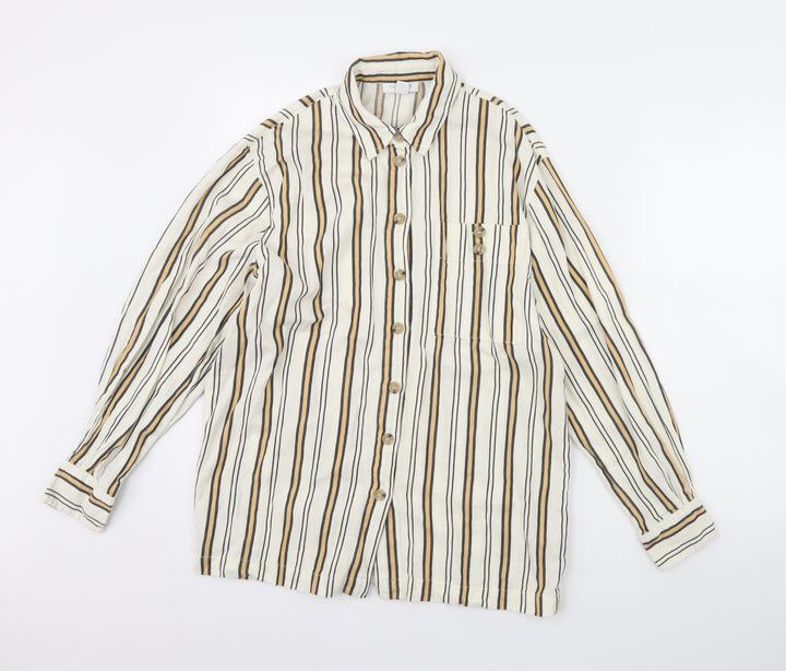 Topshop Womens White Striped  Basic Button-Up Size 8