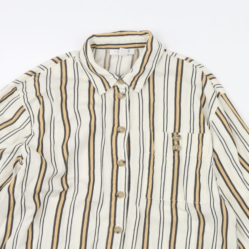 Topshop Womens White Striped  Basic Button-Up Size 8