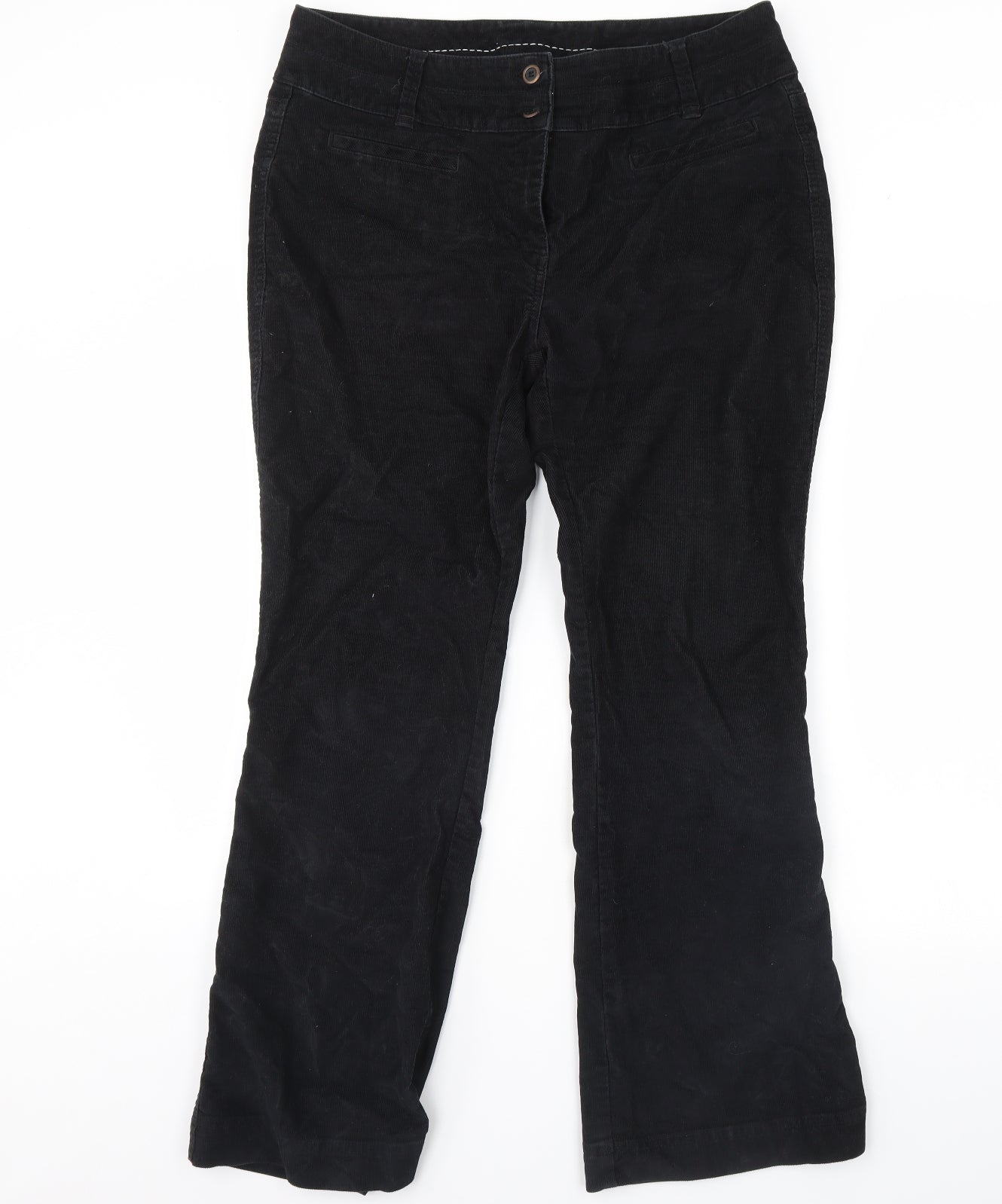 M&S Womens Black  Corduroy Trousers  Size 16 L31 in