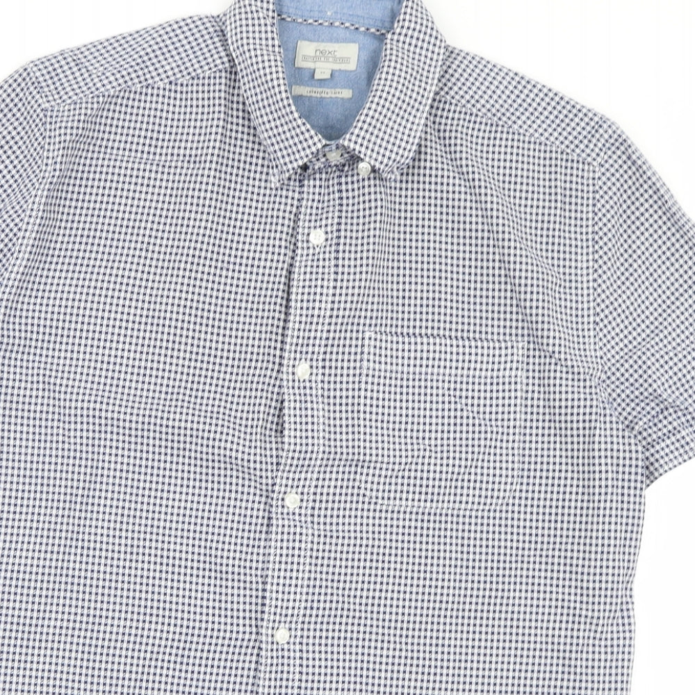 NEXT Mens Blue Herringbone   Dress Shirt Size M