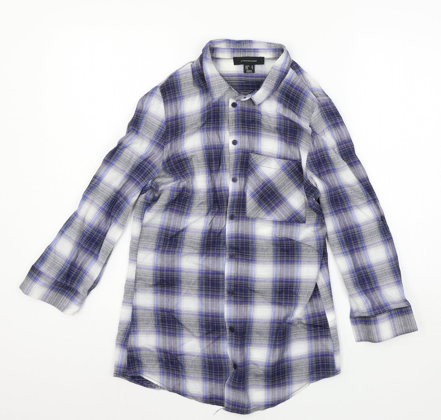 Atmosphere Womens Blue Plaid  Basic Blouse Size 10