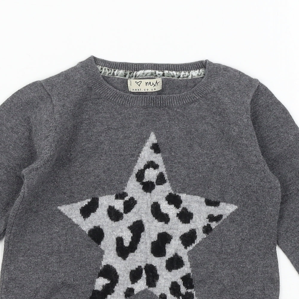 NEXT Girls Grey  Knit Pullover Jumper Size 3-4 Years  - Star