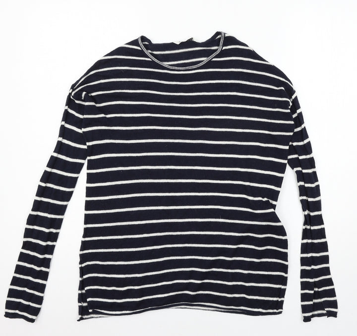 Pull&Bear Womens Blue Striped Knit Pullover Jumper Size S