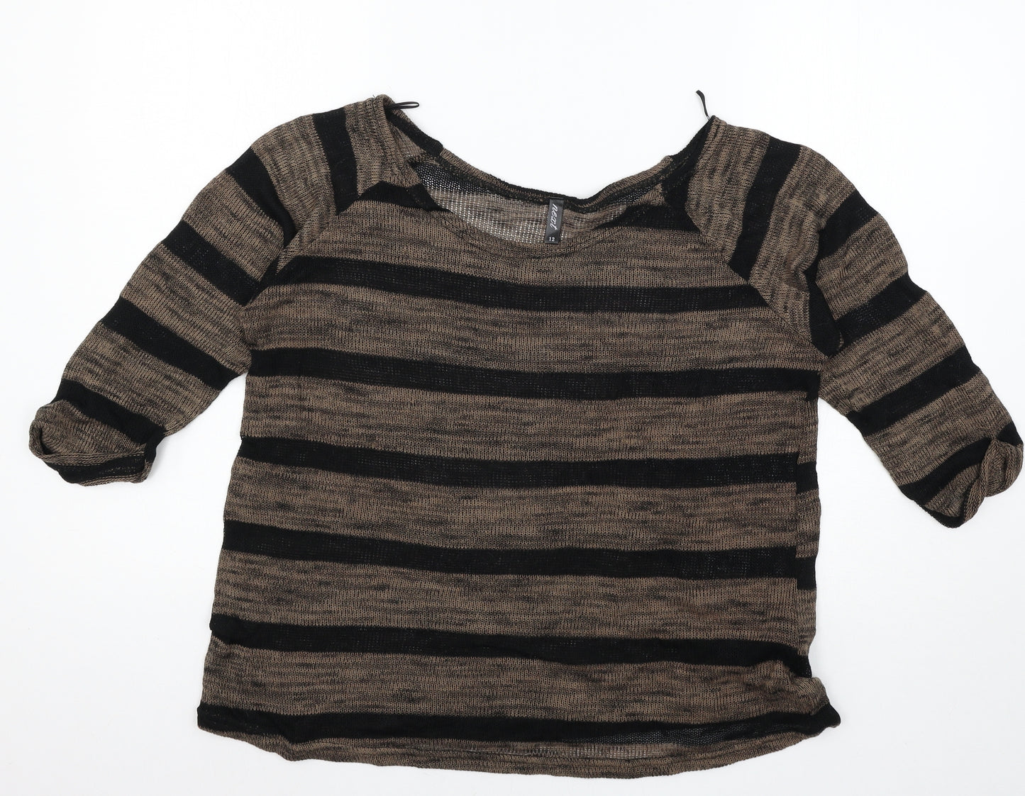 NEXT Womens Black Striped Knit Pullover Jumper Size 12