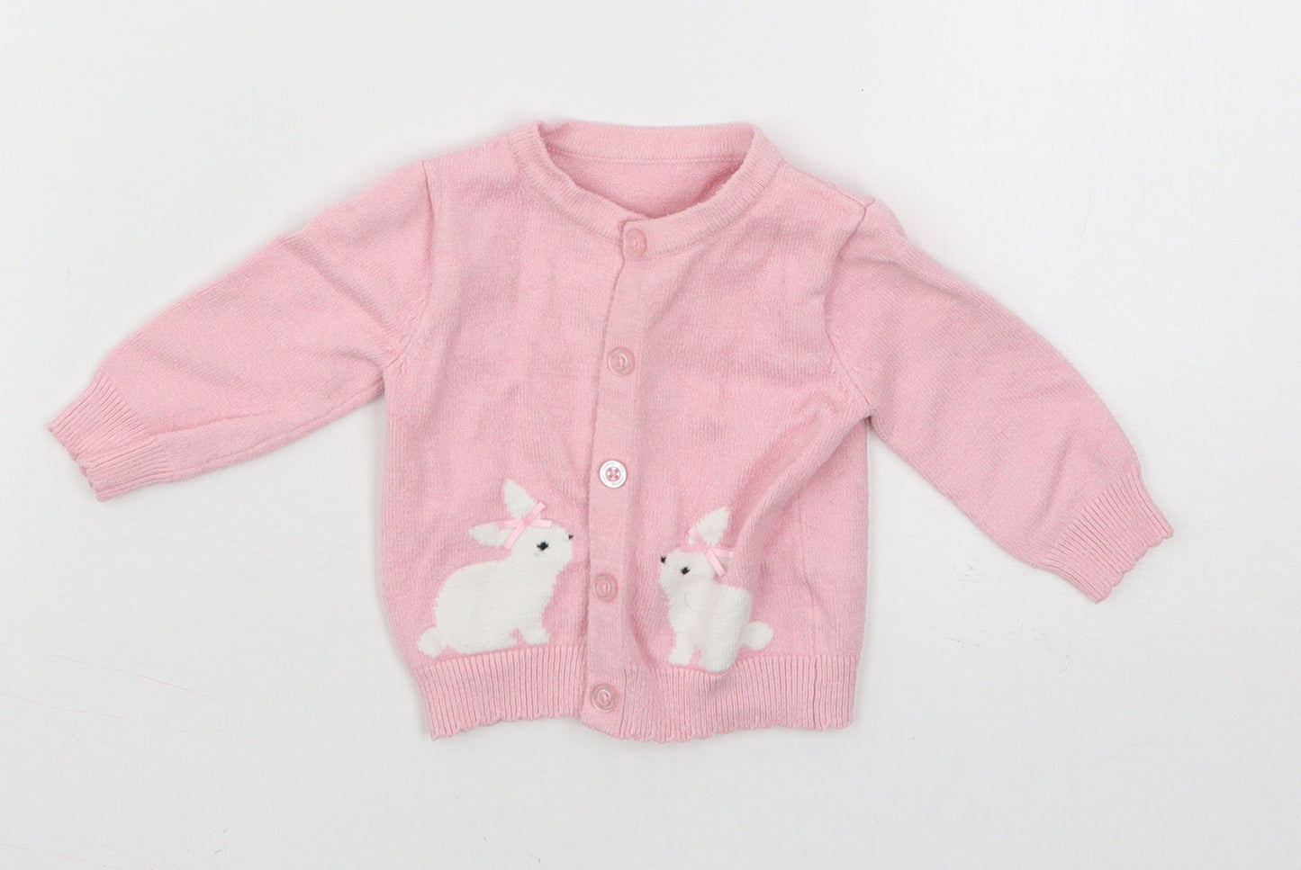 Nutmeg Girls Pink  Knit Cardigan Jumper Size 0-3 Months  - Rabbit