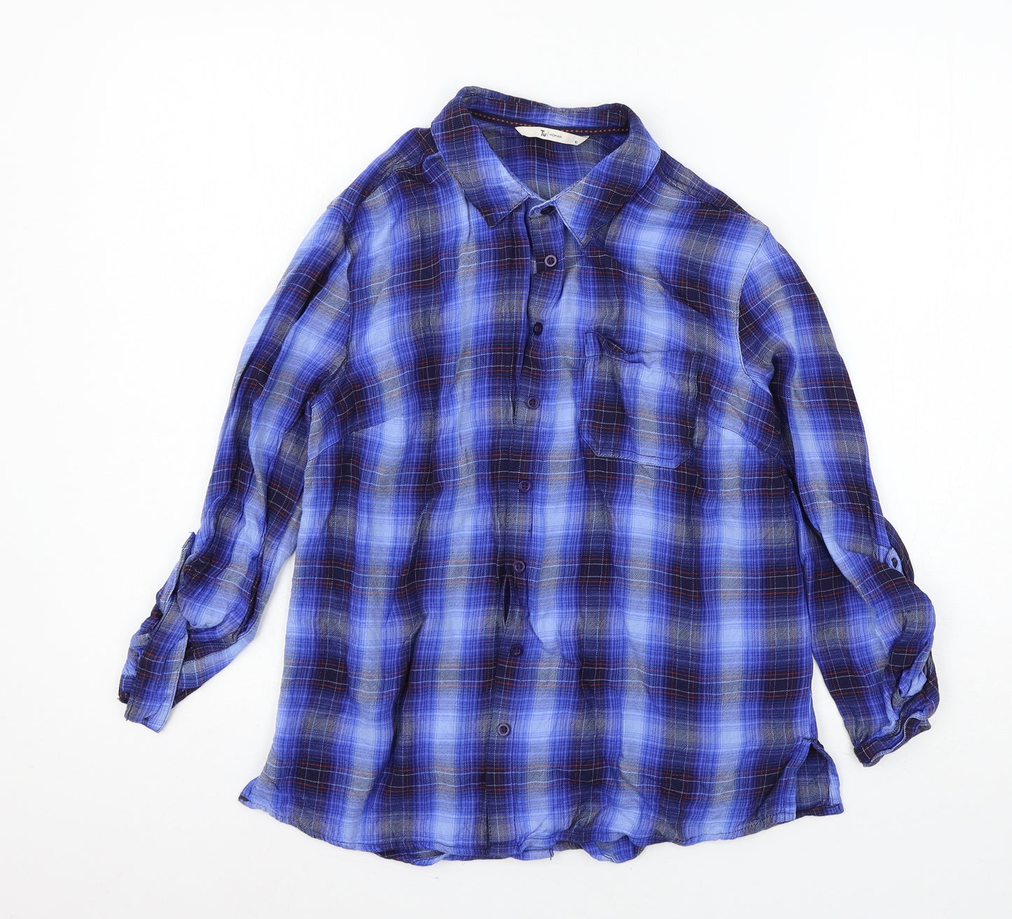 TU Womens Black Plaid  Basic Button-Up Size 10