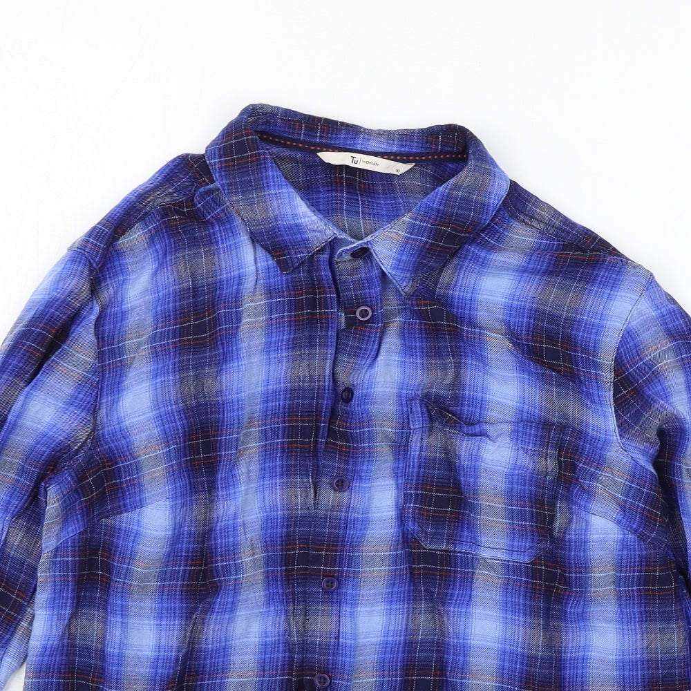 TU Womens Black Plaid  Basic Button-Up Size 10