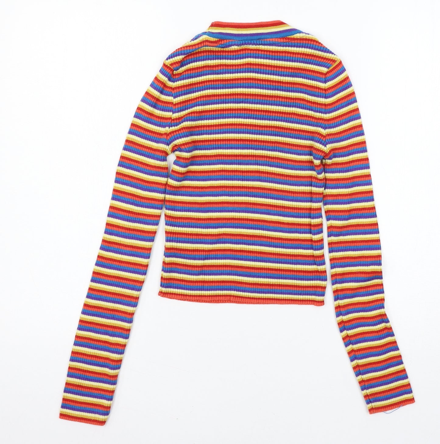 Topshop Womens Multicoloured Striped Knit Basic T-Shirt Size 10