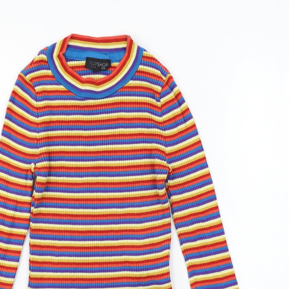Topshop Womens Multicoloured Striped Knit Basic T-Shirt Size 10
