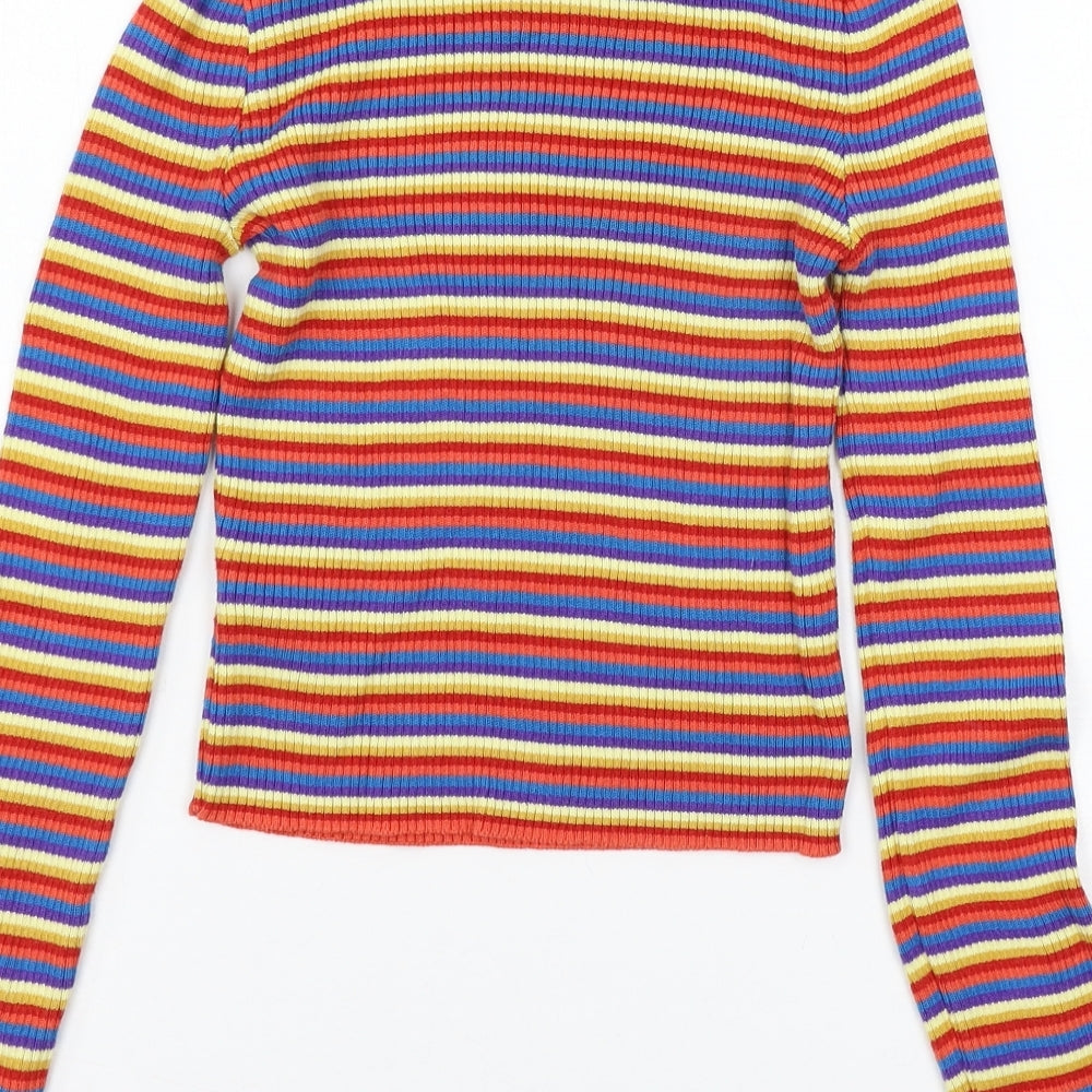 Topshop Womens Multicoloured Striped Knit Basic T-Shirt Size 10