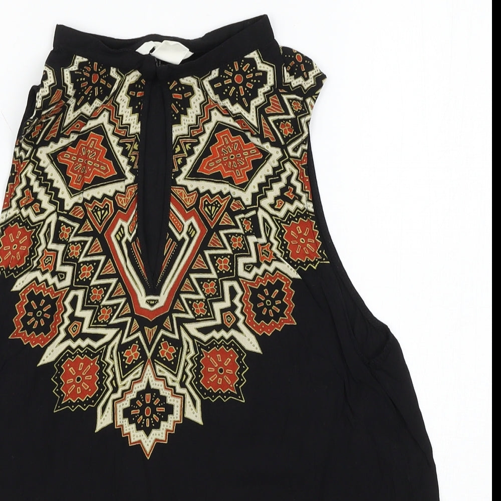 H&M Womens Black Geometric  Basic Blouse Size 14