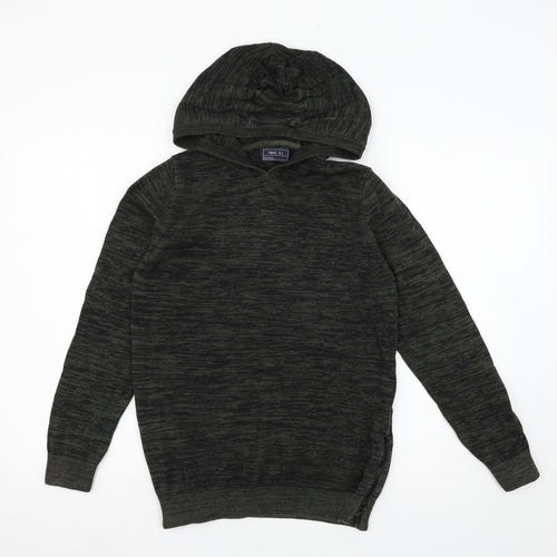 NEXT Girls Green Striped Knit Pullover Hoodie Size 12 Years