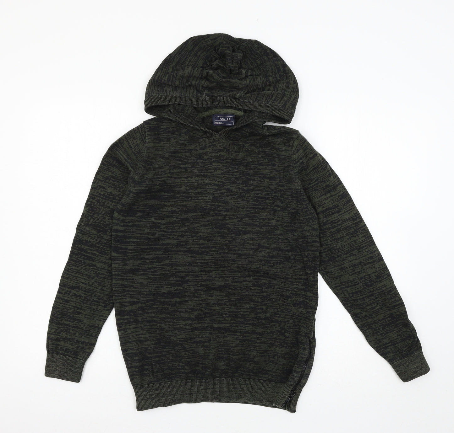 NEXT Girls Green Striped Knit Pullover Hoodie Size 12 Years