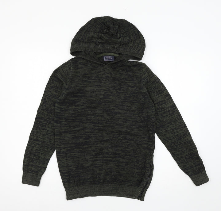 NEXT Girls Green Striped Knit Pullover Hoodie Size 12 Years