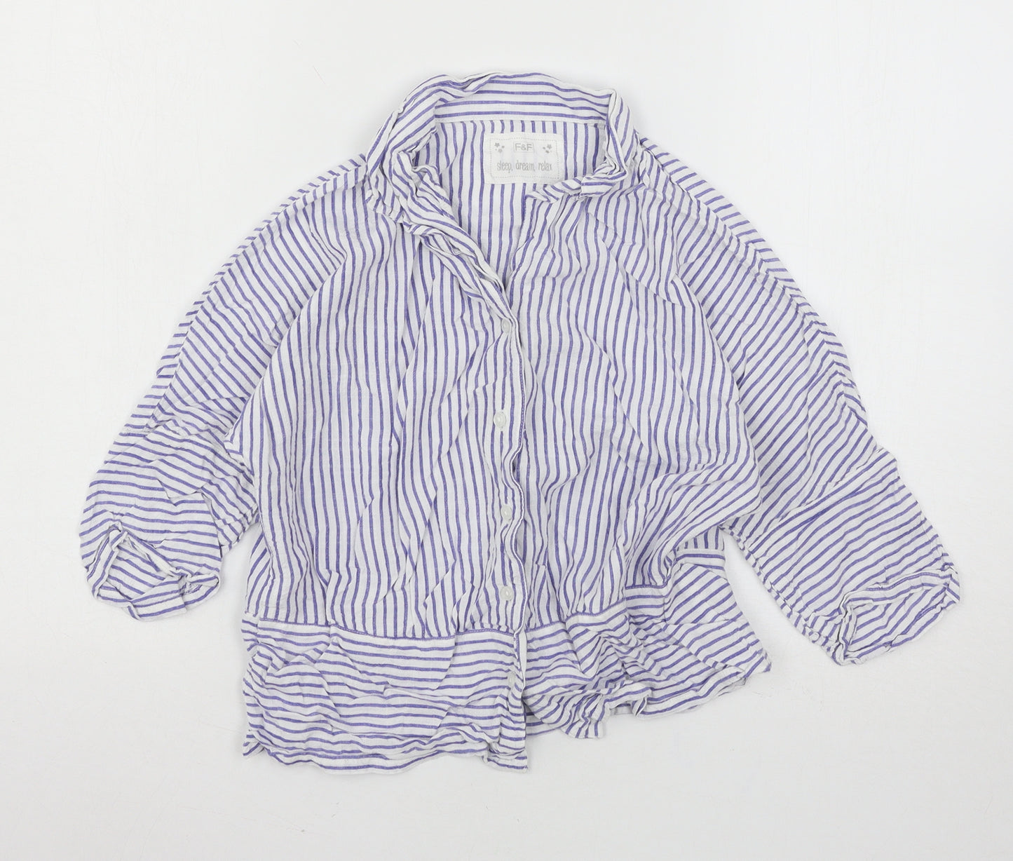 F&F Womens White Striped  Top Pyjama Top Size 6