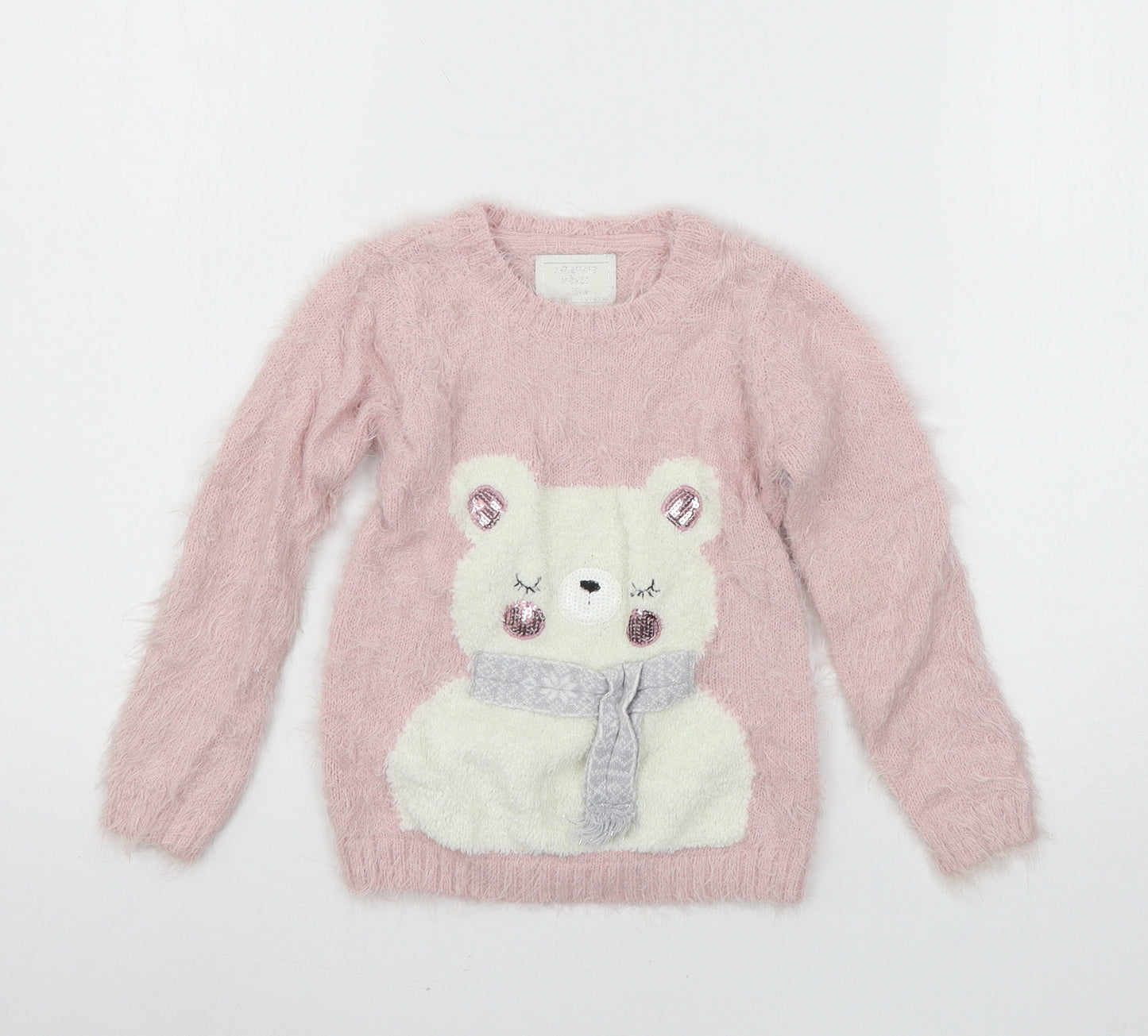 Primark Girls Pink  Knit Pullover Jumper Size 3-4 Years  - Polar bear