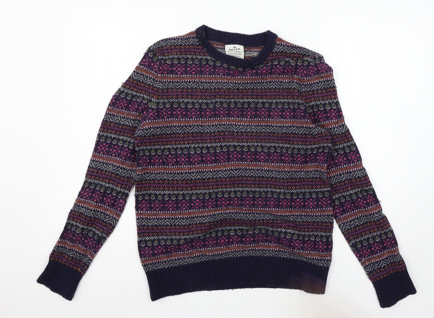 Melka Mens Blue Striped Knit Pullover Jumper Size M