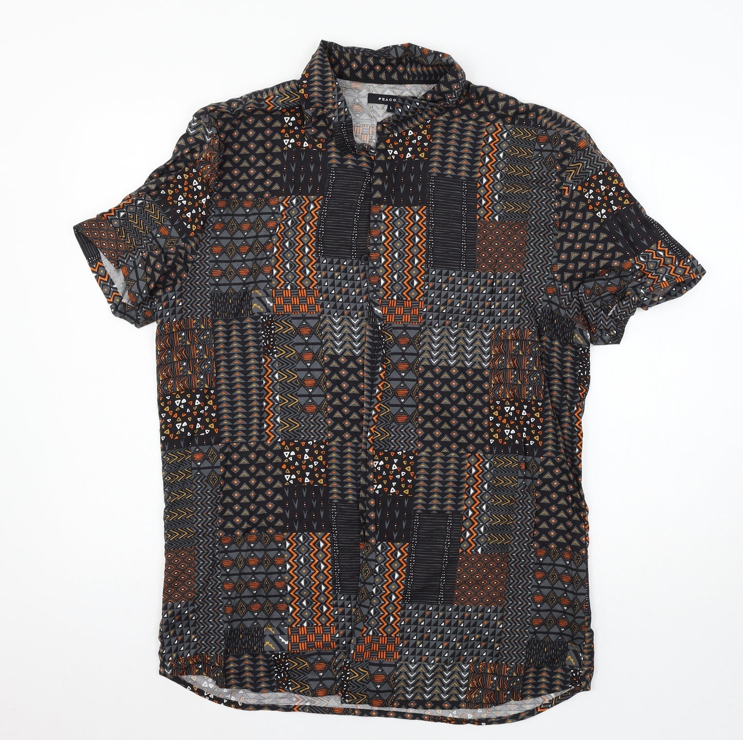 Peacocks Mens Multicoloured Geometric   Button-Up Size L