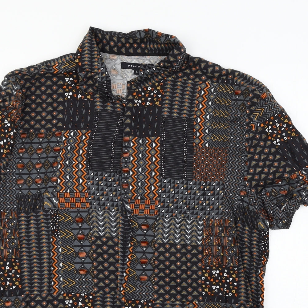 Peacocks Mens Multicoloured Geometric   Button-Up Size L