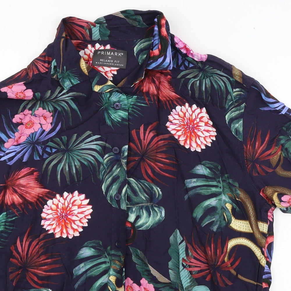 Primark Mens Blue Floral   Button-Up Size M