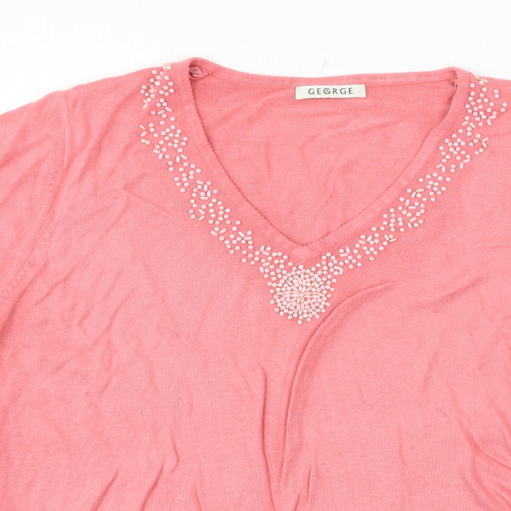 George Womens Pink  Knit Basic T-Shirt Size 18