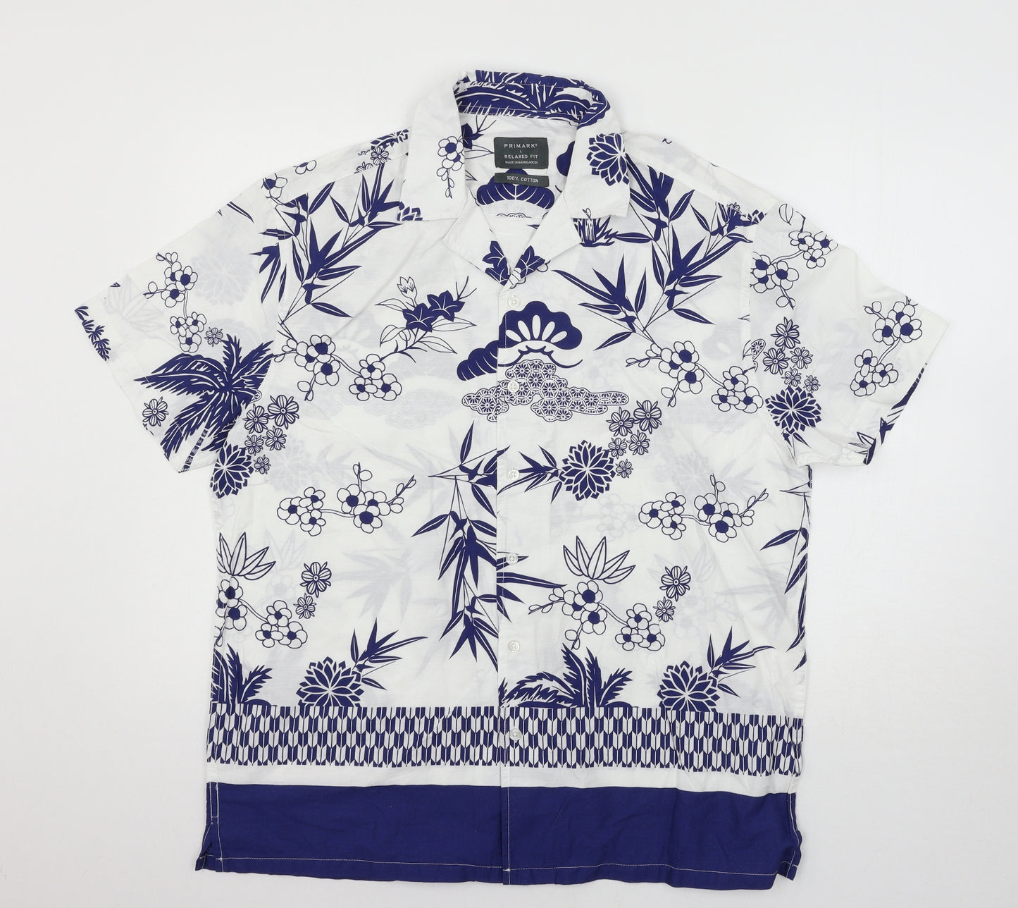 Primark Mens White Floral   Button-Up Size L