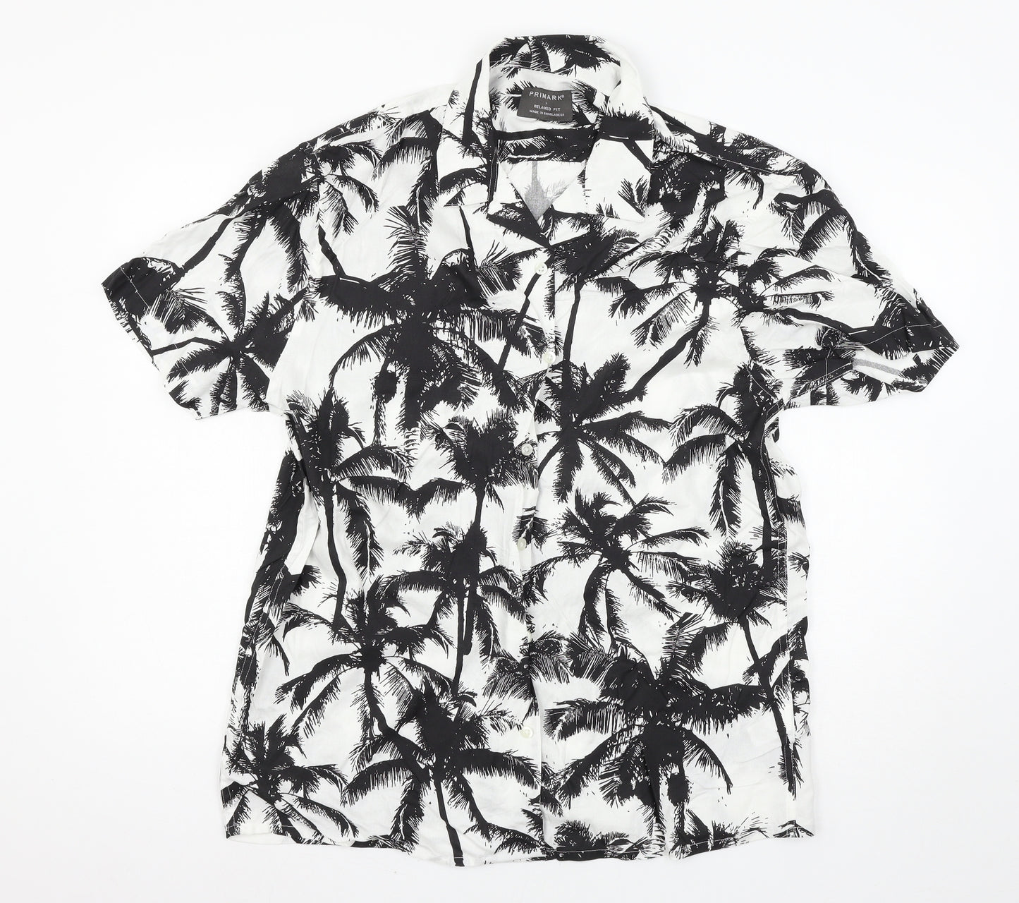 Primark Mens White Geometric   Button-Up Size L  - Palm Tree