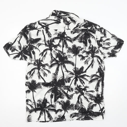 Primark Mens White Geometric   Button-Up Size L  - Palm Tree