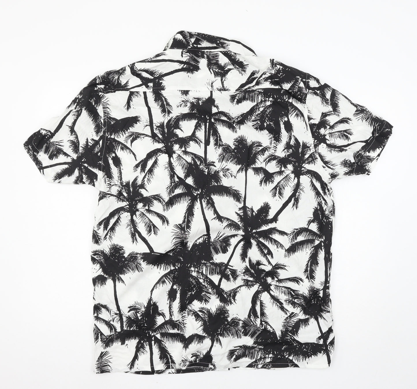 Primark Mens White Geometric   Button-Up Size L  - Palm Tree