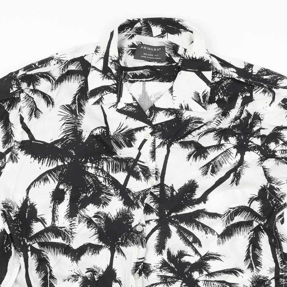 Primark Mens White Geometric   Button-Up Size L  - Palm Tree