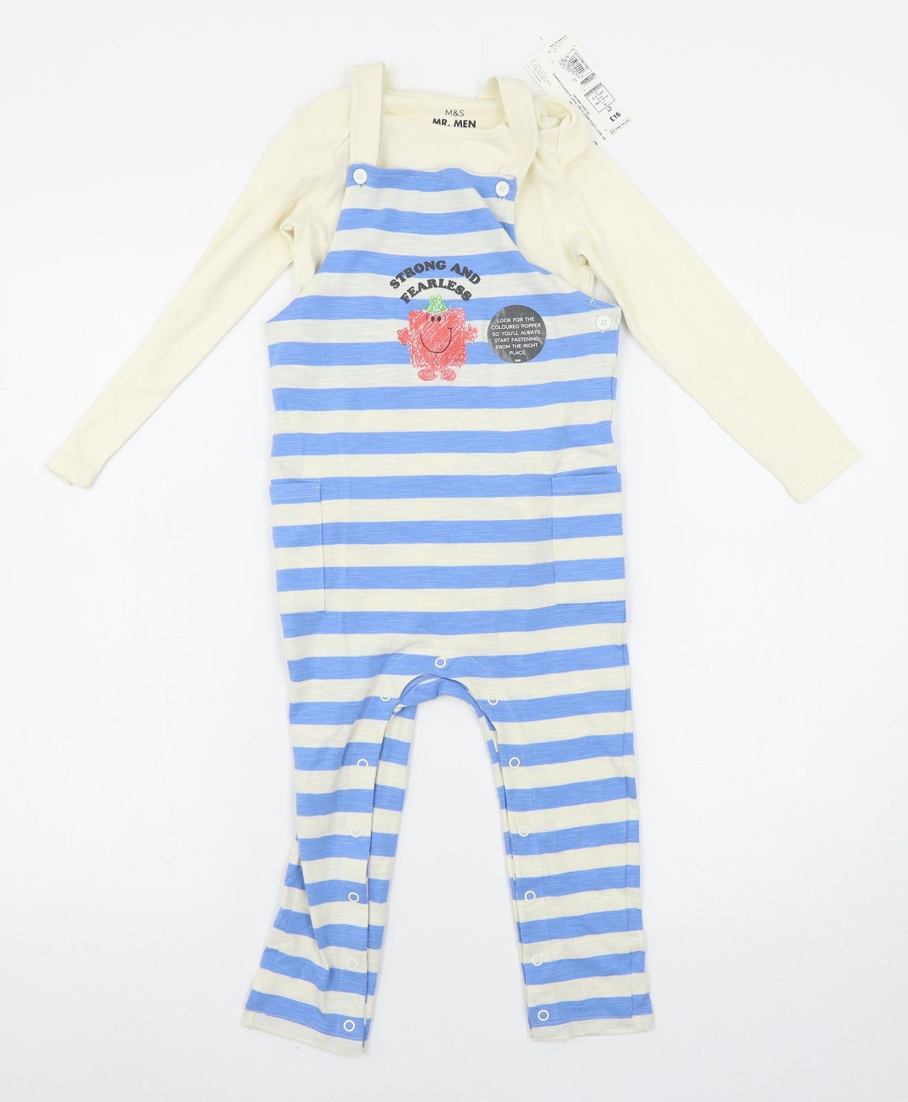 Mr. Men Girls Multicoloured Striped Jersey Dungaree One-Piece Size 2-3 Years  - Strong and Fearless