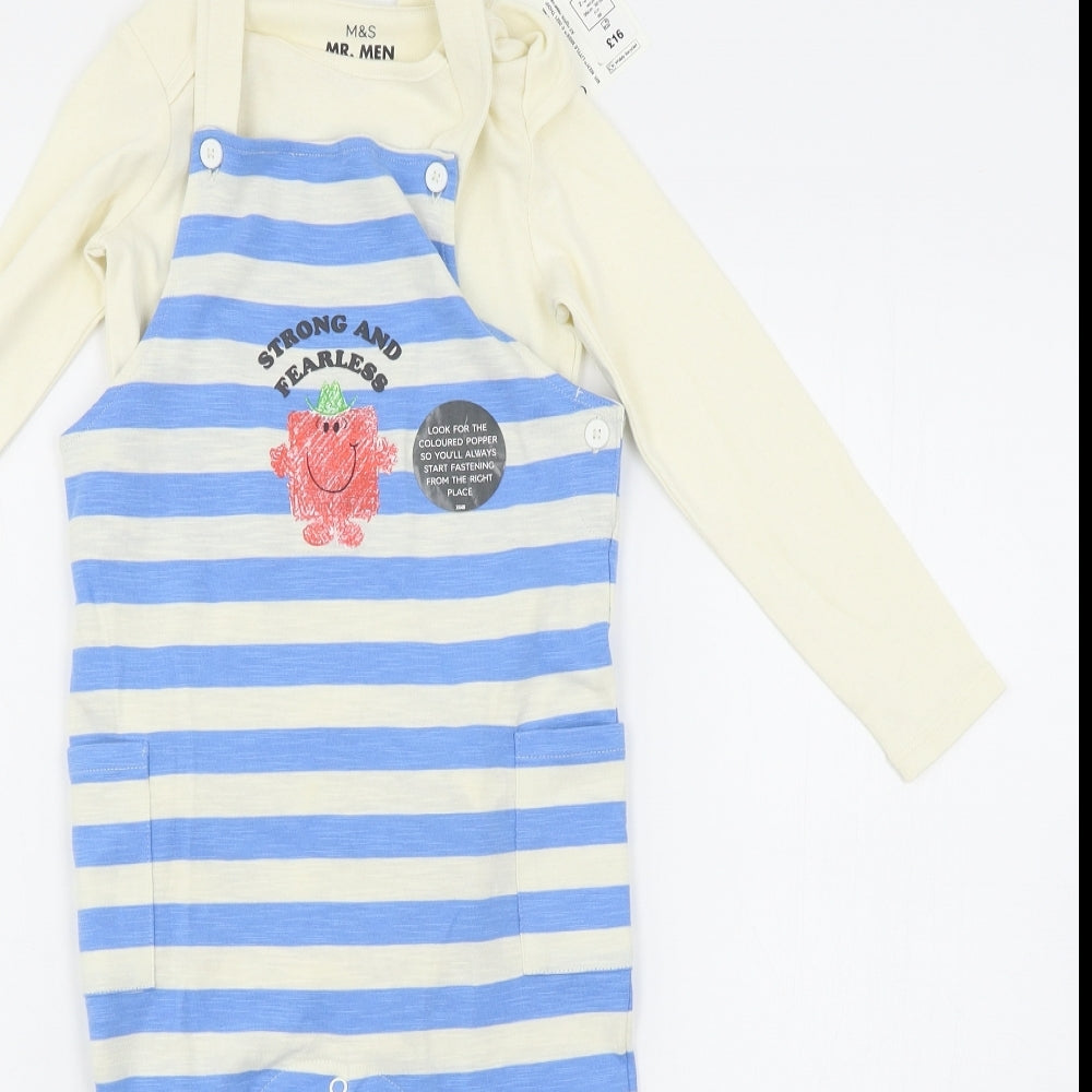 Mr. Men Girls Multicoloured Striped Jersey Dungaree One-Piece Size 2-3 Years  - Strong and Fearless