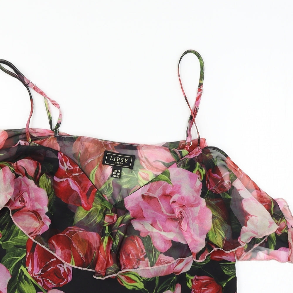 Lipsy Womens Black Floral Chiffon Basic Tank Size 14