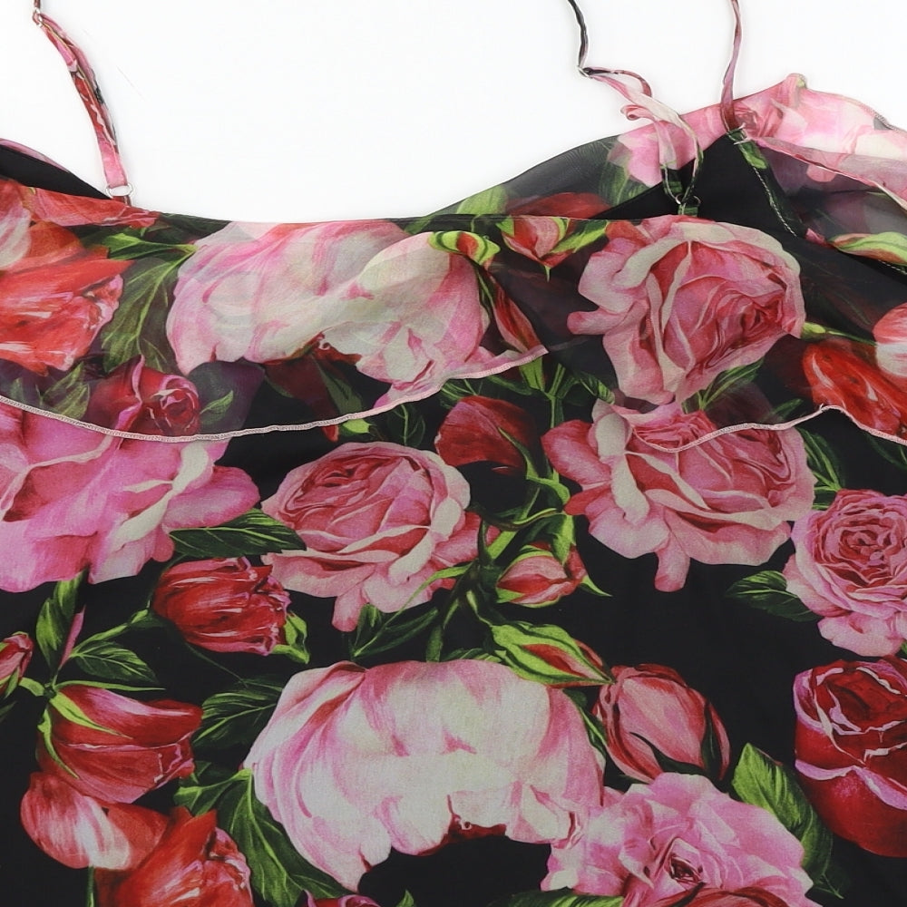 Lipsy Womens Black Floral Chiffon Basic Tank Size 14